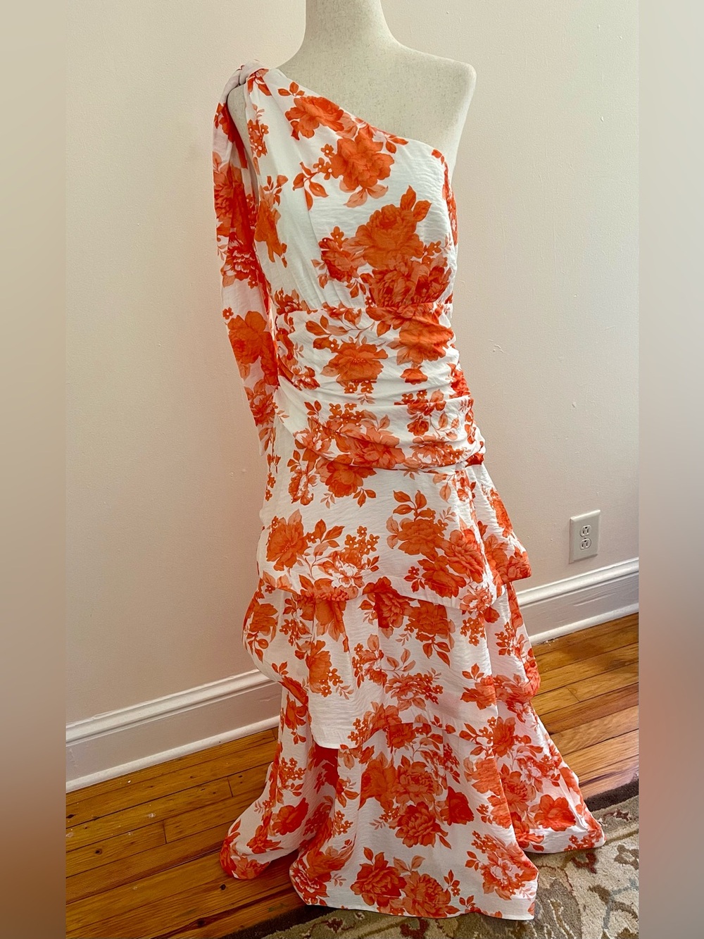 One and Only Collective Floral One Shoulder Maxi Dress Ruffle M